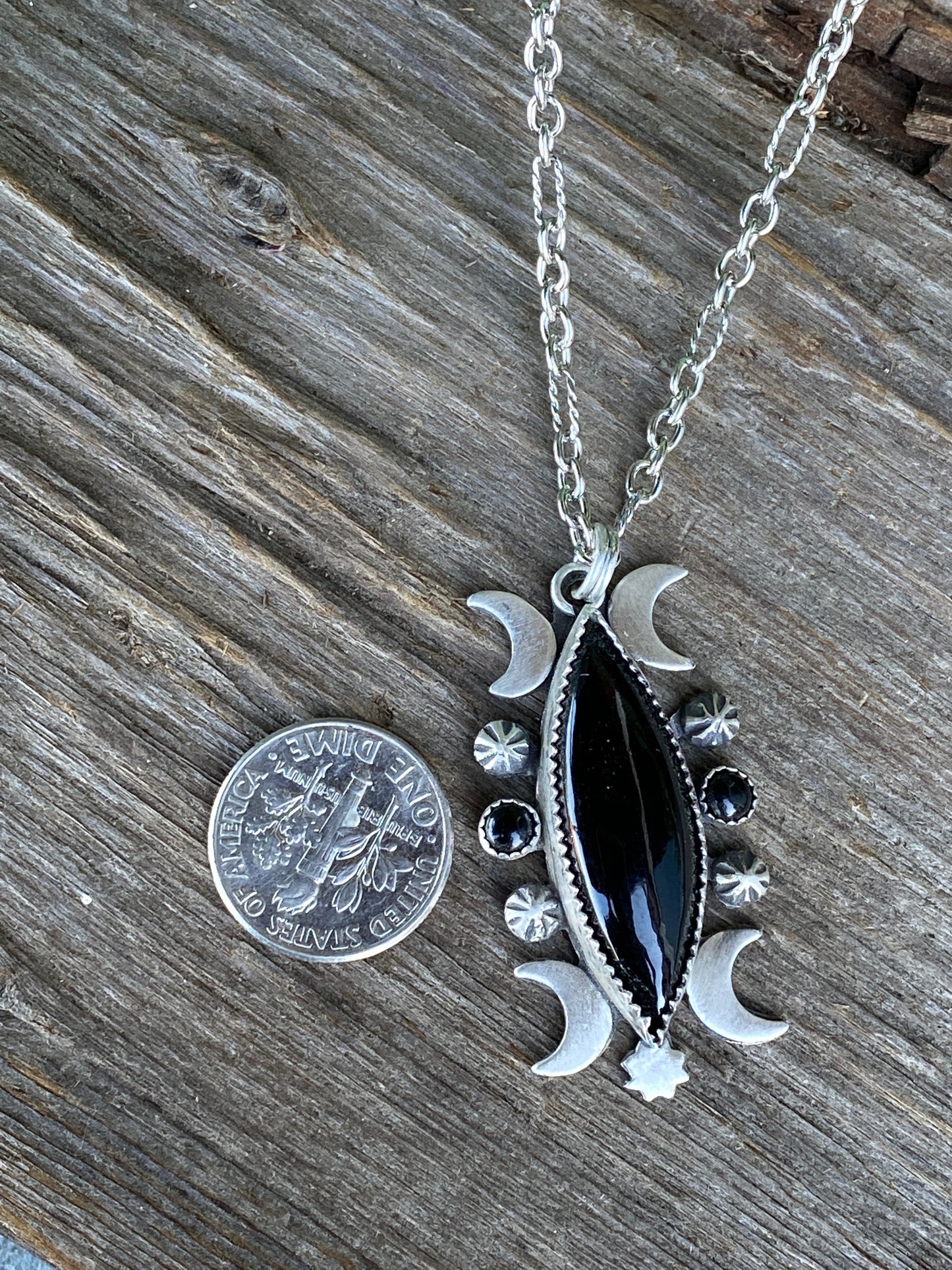 Black Onyx And Sterling Silver Celestial Necklace
