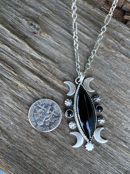 Black Onyx And Sterling Silver Celestial Necklace