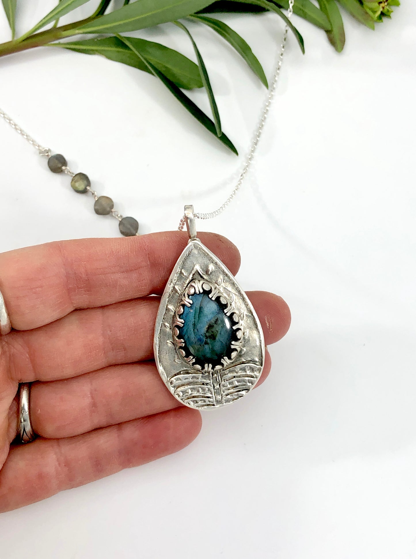  Sterling And Labradorite Teardrop Pendant