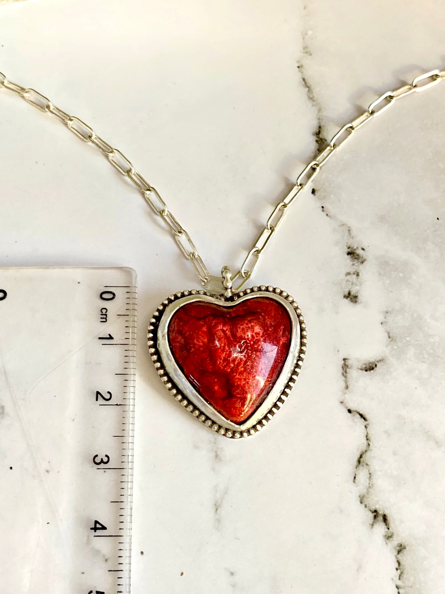 Red Hot Molten Lava Resin And Sterling Silver Heart