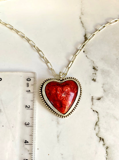Red Hot Molten Lava Resin And Sterling Silver Heart