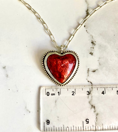 Red Hot Molten Lava Resin And Sterling Silver Heart