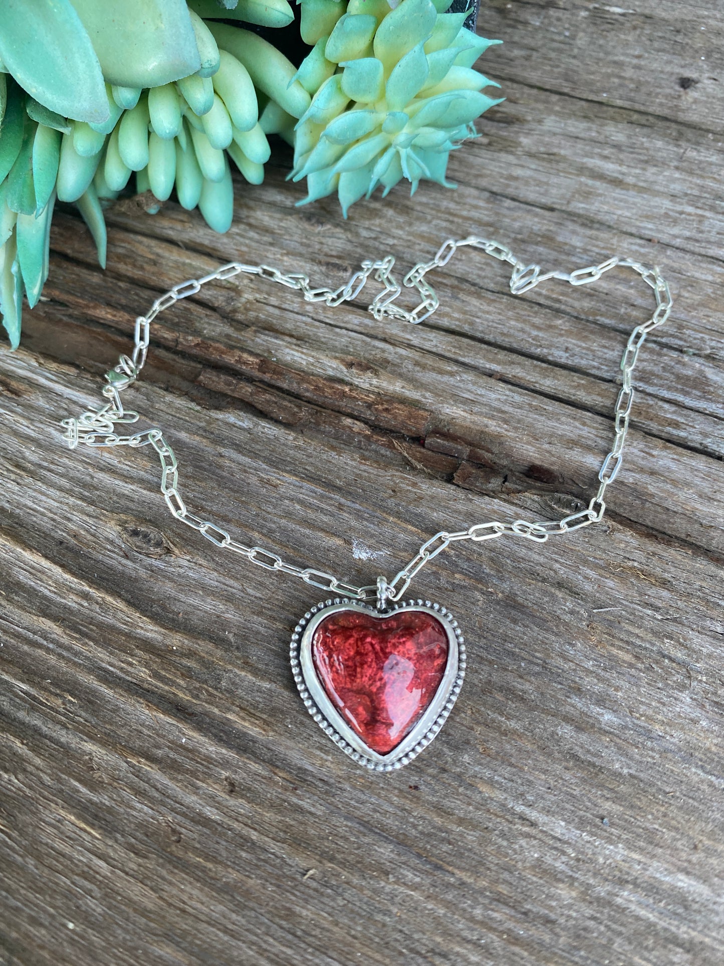 Red Hot Molten Lava Resin And Sterling Silver Heart