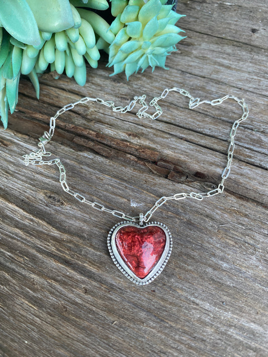 Red Hot Molten Lava Resin And Sterling Silver Heart