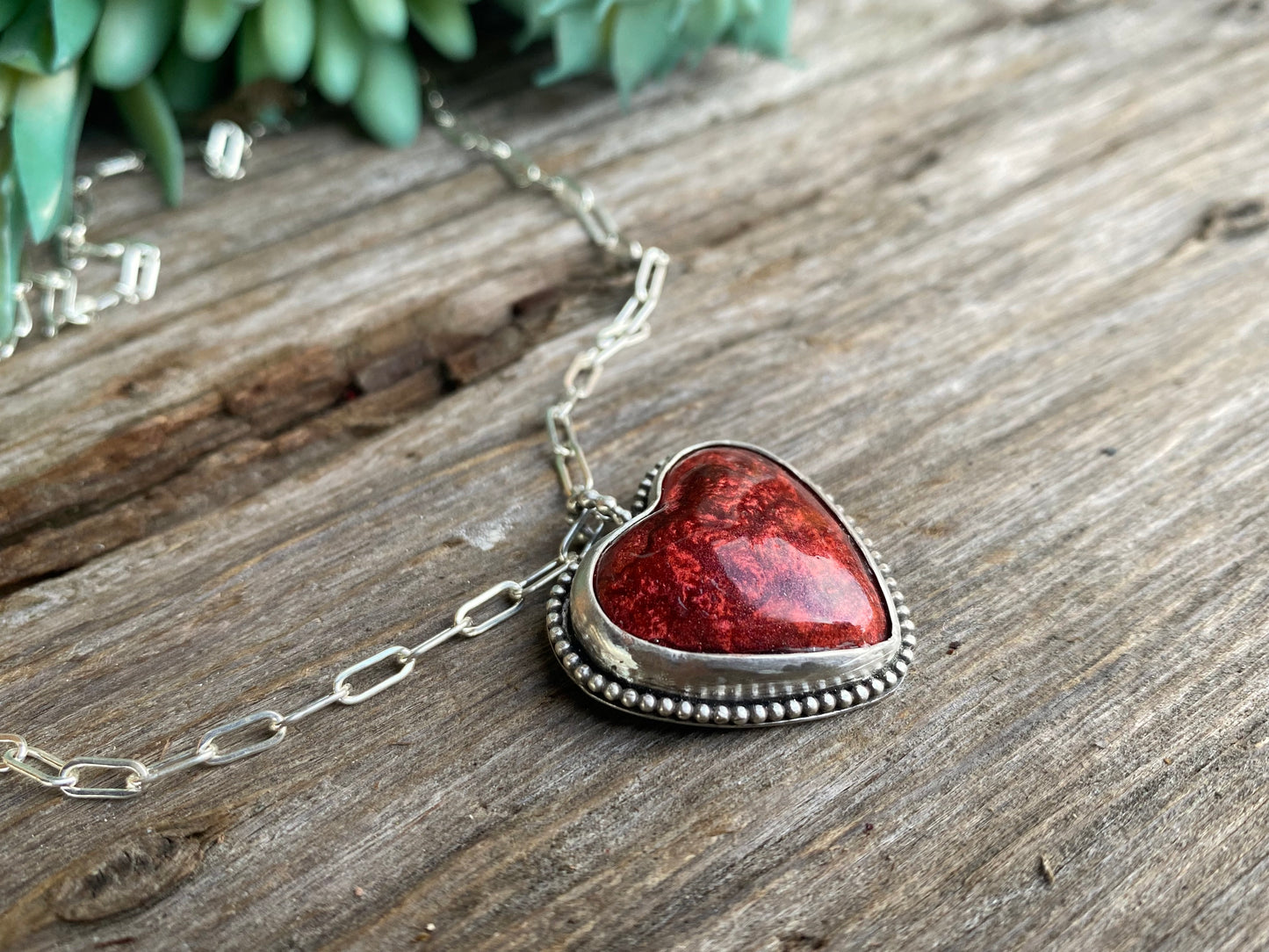 Red Hot Molten Lava Resin And Sterling Silver Heart