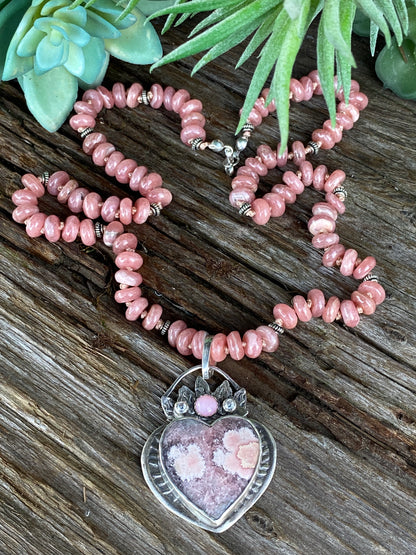 Large Pink Rhodochrosite And Pink Opal Heart Pendant- Hearts On Fire