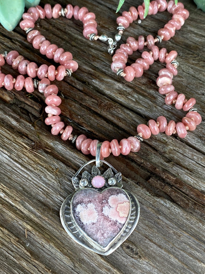 Large Pink Rhodochrosite And Pink Opal Heart Pendant- Hearts On Fire