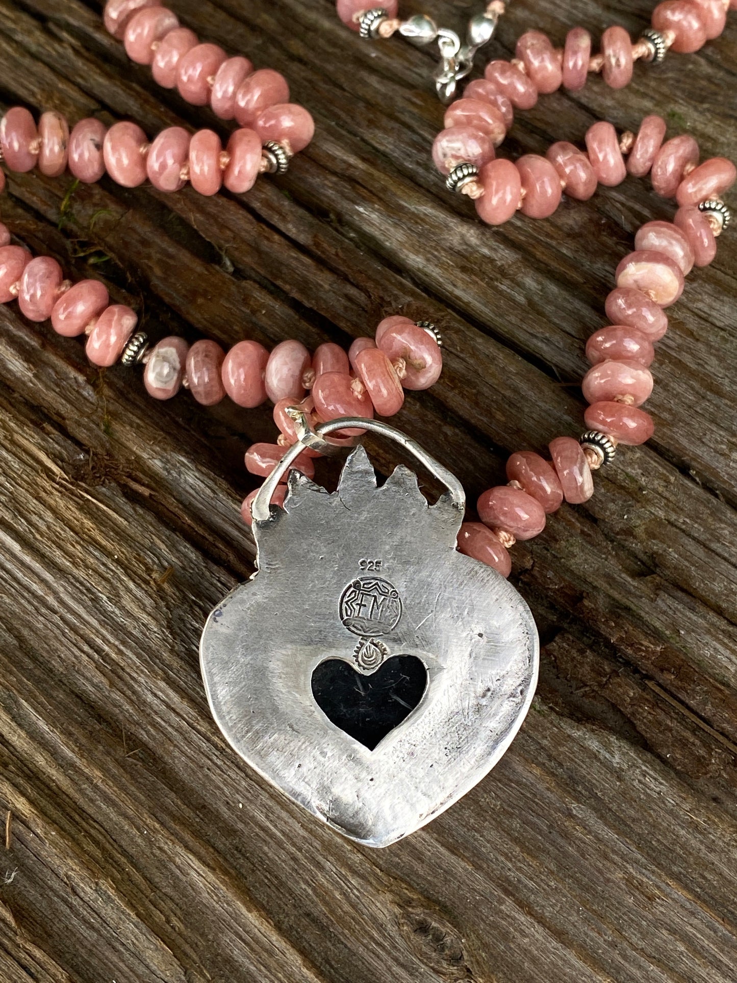 Large Pink Rhodochrosite And Pink Opal Heart Pendant- Hearts On Fire