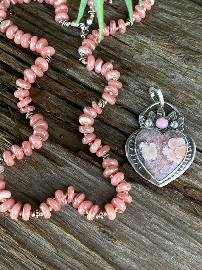 Large Pink Rhodochrosite And Pink Opal Heart Pendant- Hearts On Fire