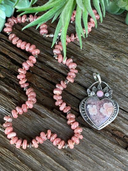 Large Pink Rhodochrosite And Pink Opal Heart Pendant- Hearts On Fire