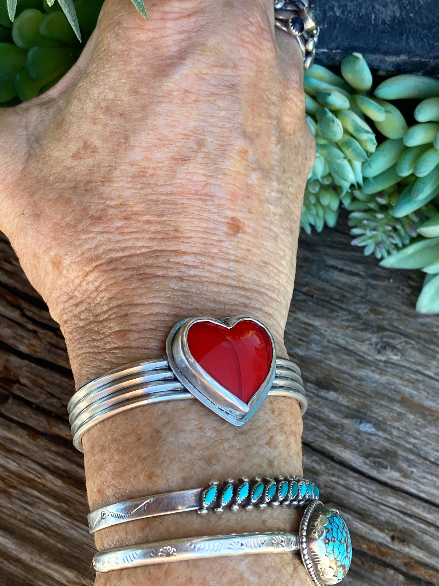 Rosarita And Sterling Silver Cuff Bracelet