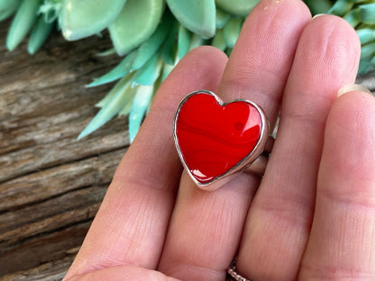 Red Hot Rosarita Heart And Sterling Silver Statement Ring