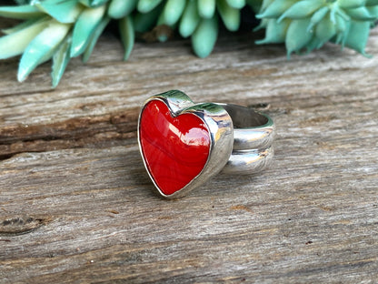 Red Hot Rosarita Heart And Sterling Silver Statement Ring