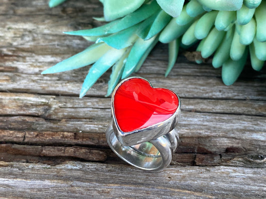 Red Hot Rosarita Heart And Sterling Silver Statement Ring