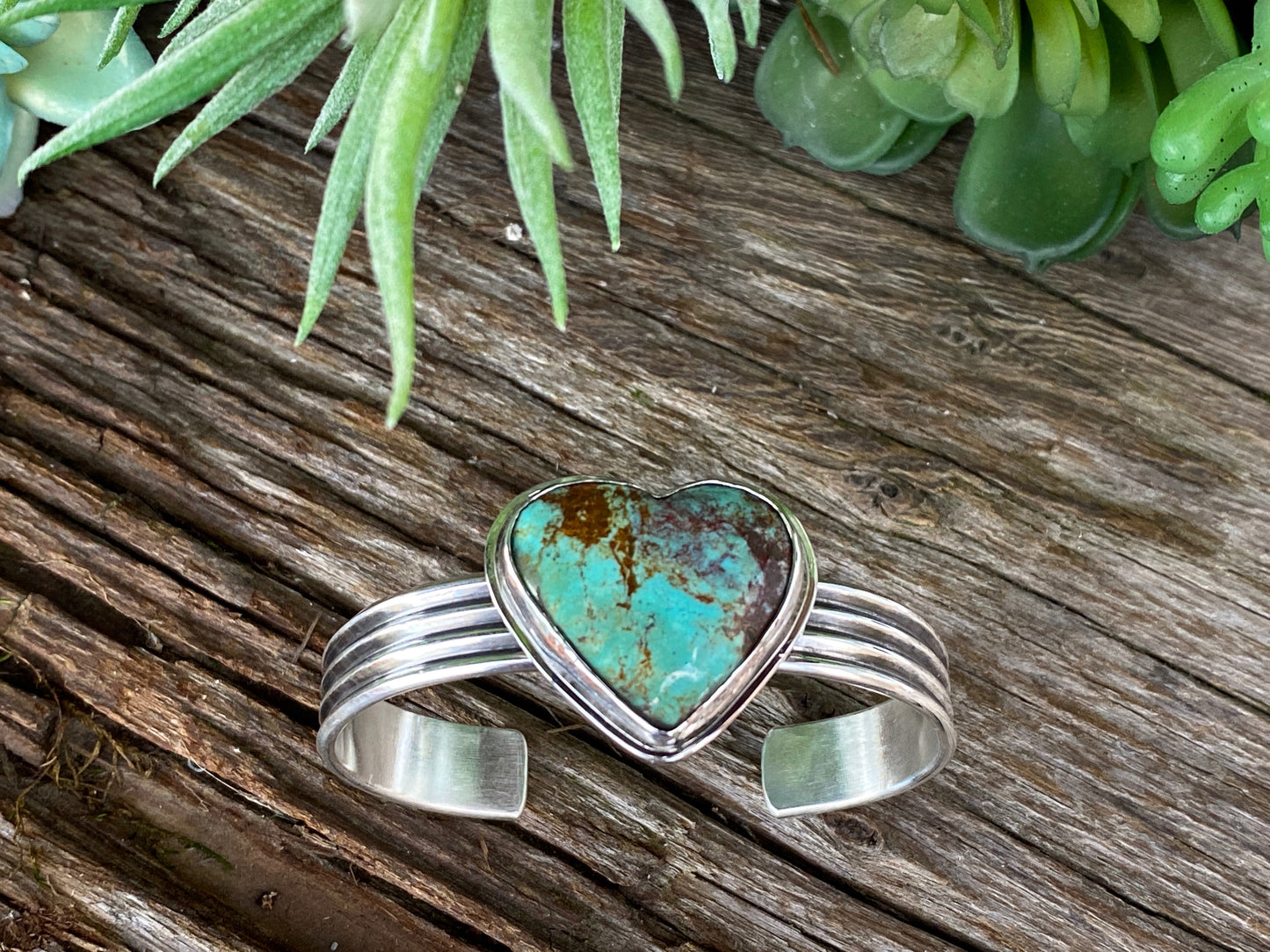 Large Royston Turquoise Heart And Sterling Silver Cuff Bracelet - Hearts Collection