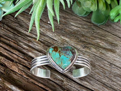 Large Royston Turquoise Heart And Sterling Silver Cuff Bracelet - Hearts Collection