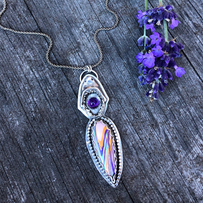 Sterling Silver Shark With Amethyst and Surfite Necklace