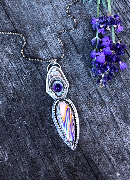 Sterling Silver Shark With Amethyst and Surfite Necklace