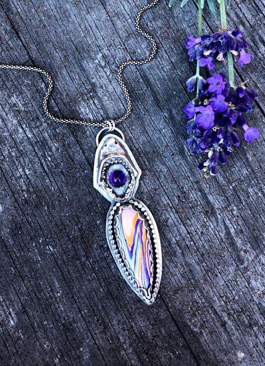 Sterling Silver Shark With Amethyst and Surfite Necklace