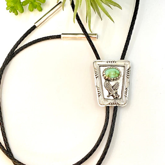 Sterling Silver And Carico Lake Turquoise Bolo Tie