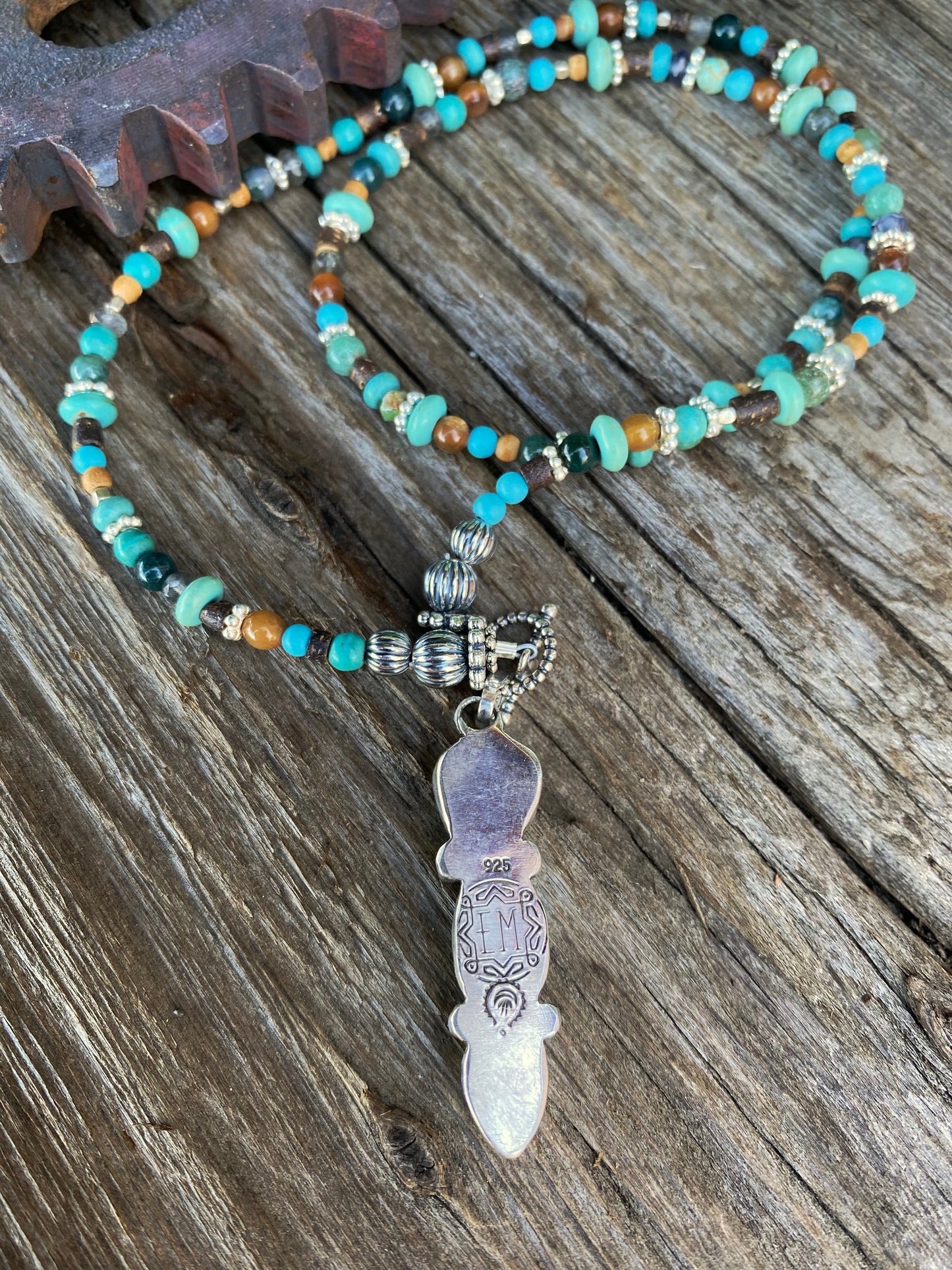 Totem Spirit Necklace - Turquoise And Sterling Beaded Chain With Triple Hubei Turquoise Pendant