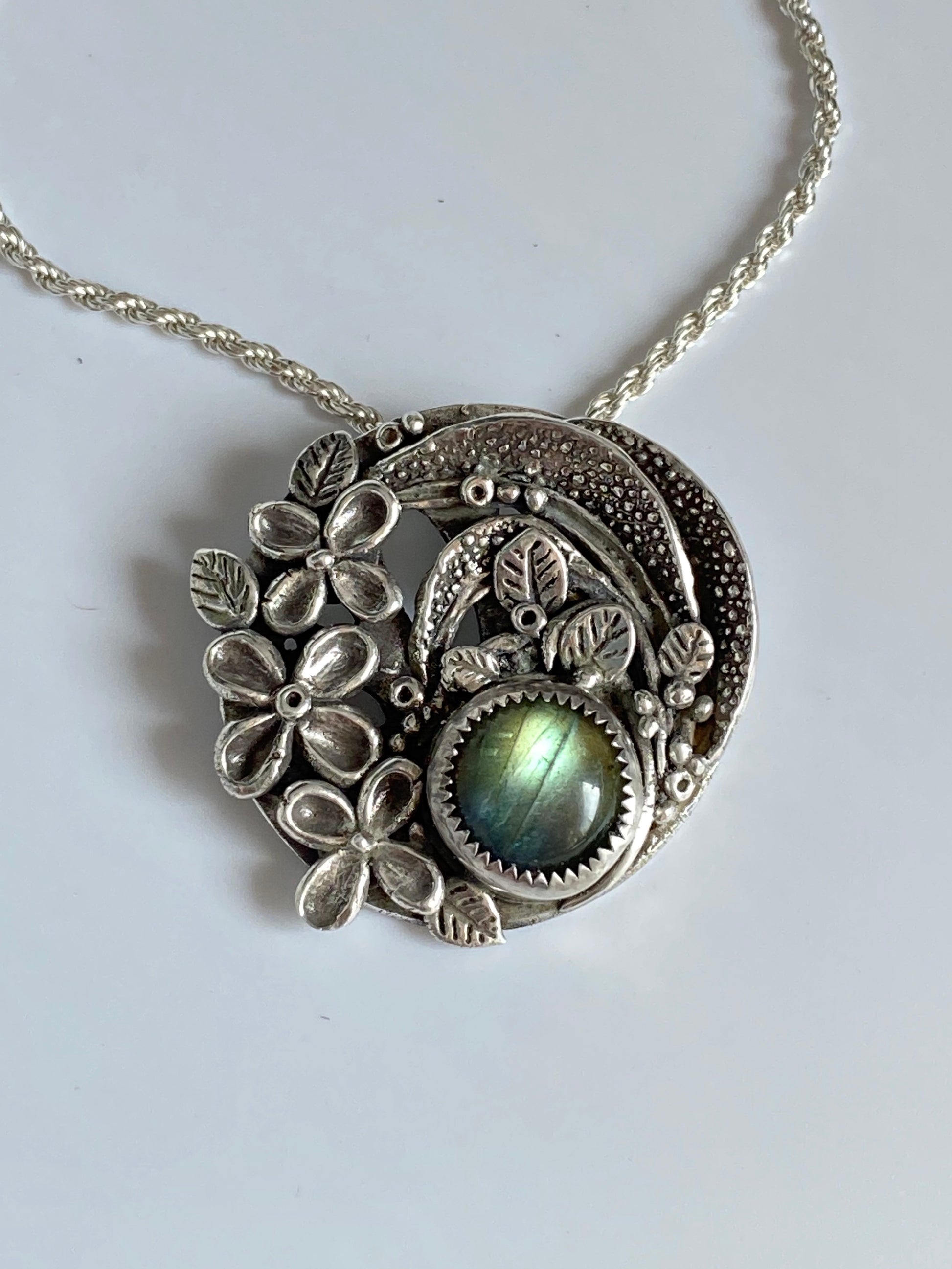 Sterling Silver And Labradorite Tropical Flower Garden Necklace