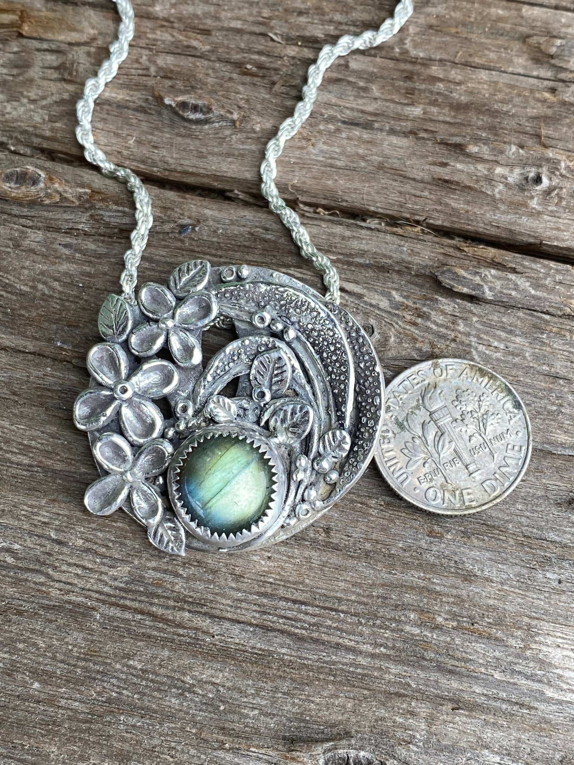 Sterling Silver And Labradorite Tropical Flower Garden Necklace