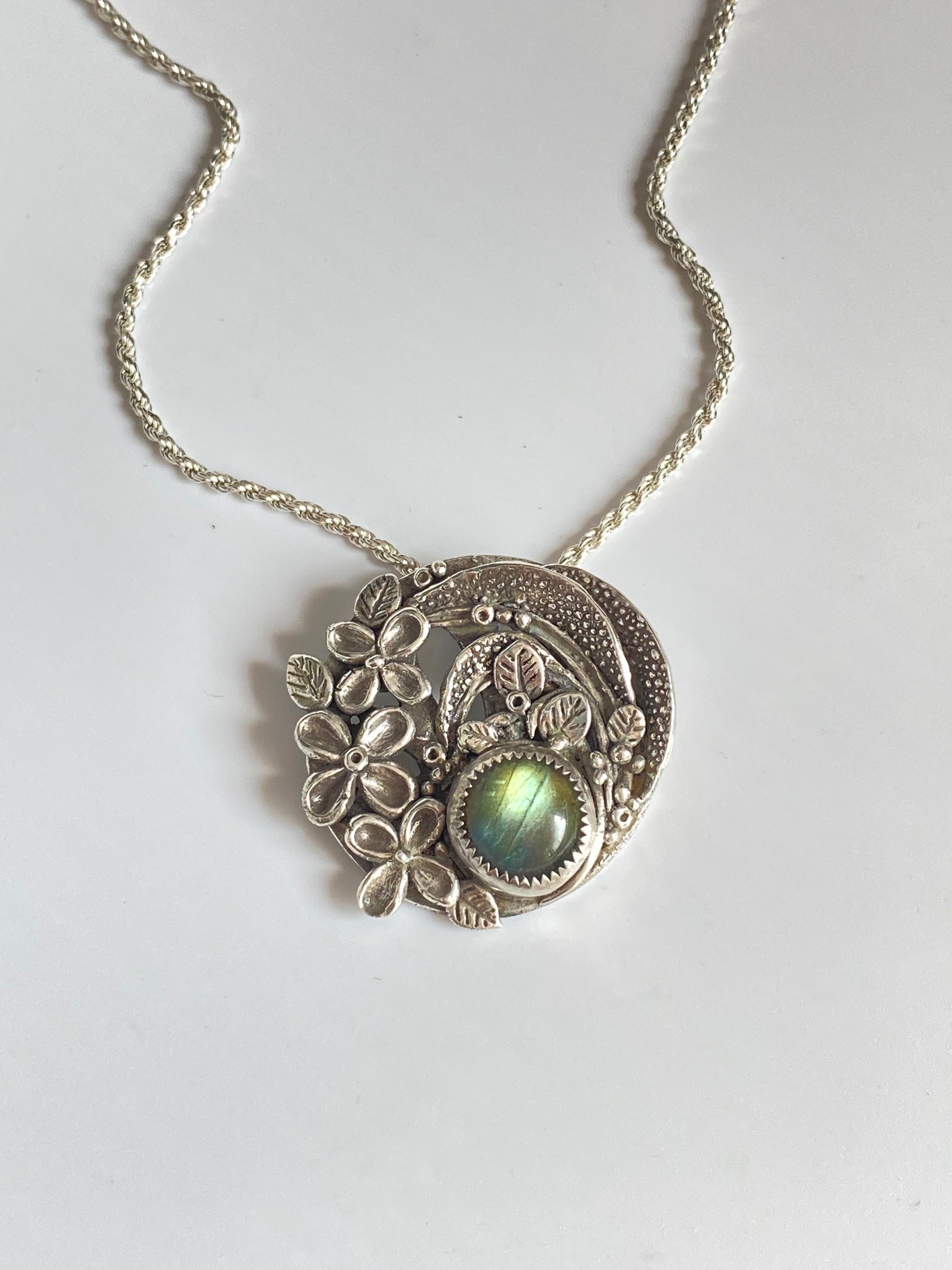 Sterling Silver And Labradorite Tropical Flower Garden Necklace
