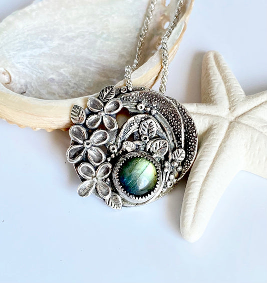 Sterling Silver And Labradorite Tropical Flower Garden Necklace