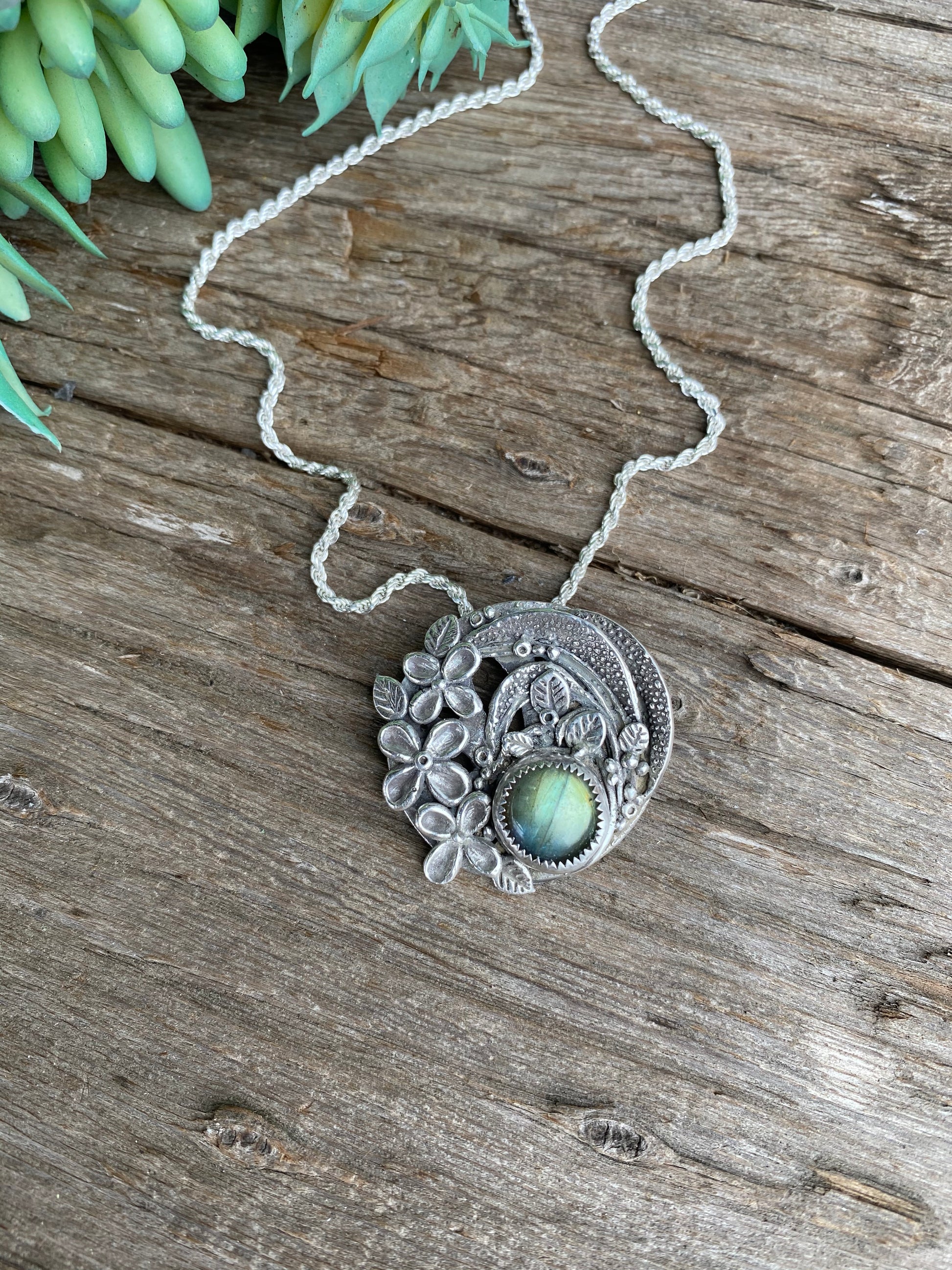 Sterling Silver And Labradorite Tropical Flower Garden Necklace