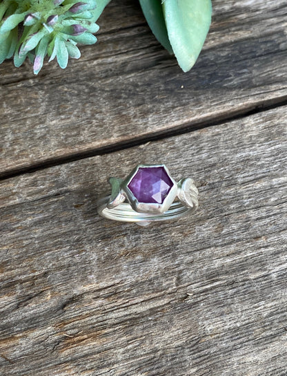 Luna Ring - Sterling Silver Star Sapphire Hexagon Moon Ring