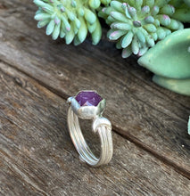 Load image into Gallery viewer, Luna Ring - Sterling Silver Star Sapphire Hexagon Moon Ring
