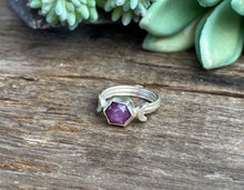 Load image into Gallery viewer, Luna Ring - Sterling Silver Star Sapphire Hexagon Moon Ring
