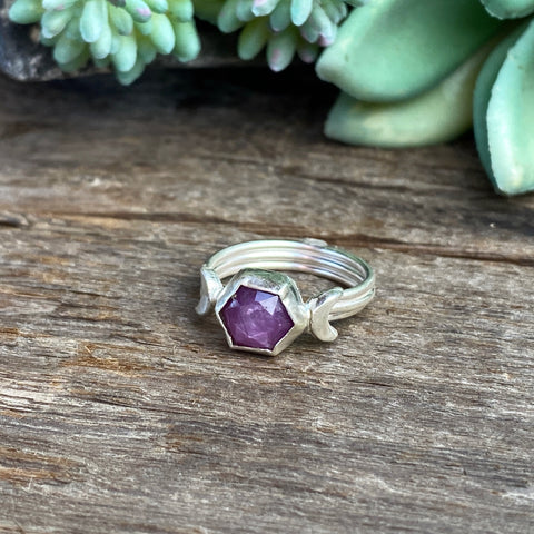 Luna Ring - Sterling Silver Star Sapphire Hexagon Moon Ring