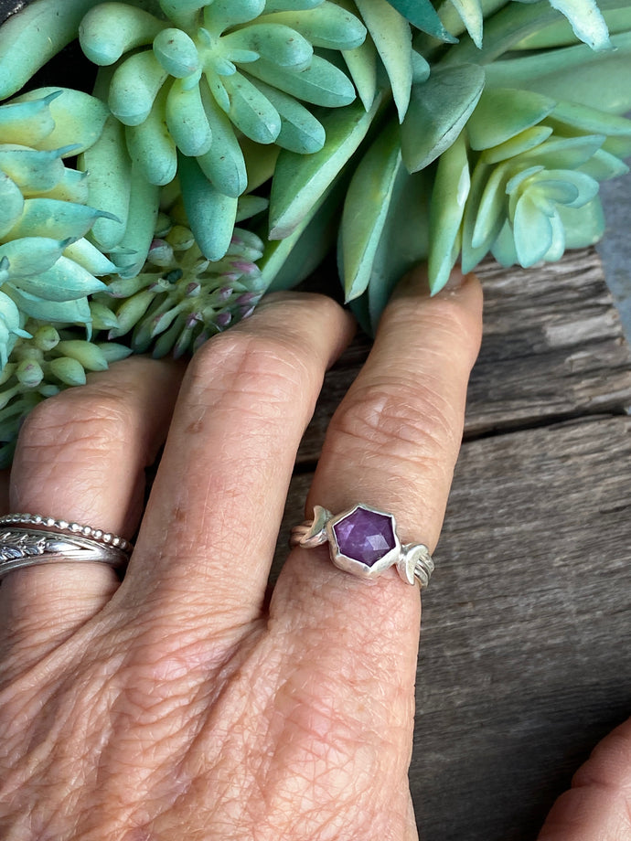 Luna Ring - Sterling Silver Star Sapphire Hexagon Moon Ring