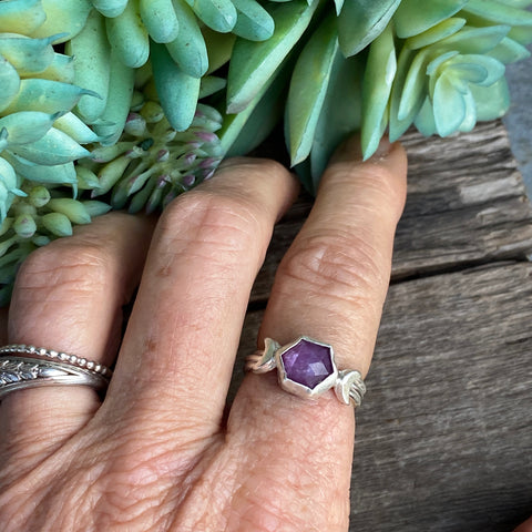 Luna Ring - Sterling Silver Star Sapphire Hexagon Moon Ring