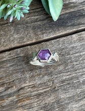 Load image into Gallery viewer, Luna Ring - Sterling Silver Star Sapphire Hexagon Moon Ring
