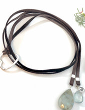 Load image into Gallery viewer, Hammered Sterling Heart With Leather And Gemstone Necklace
