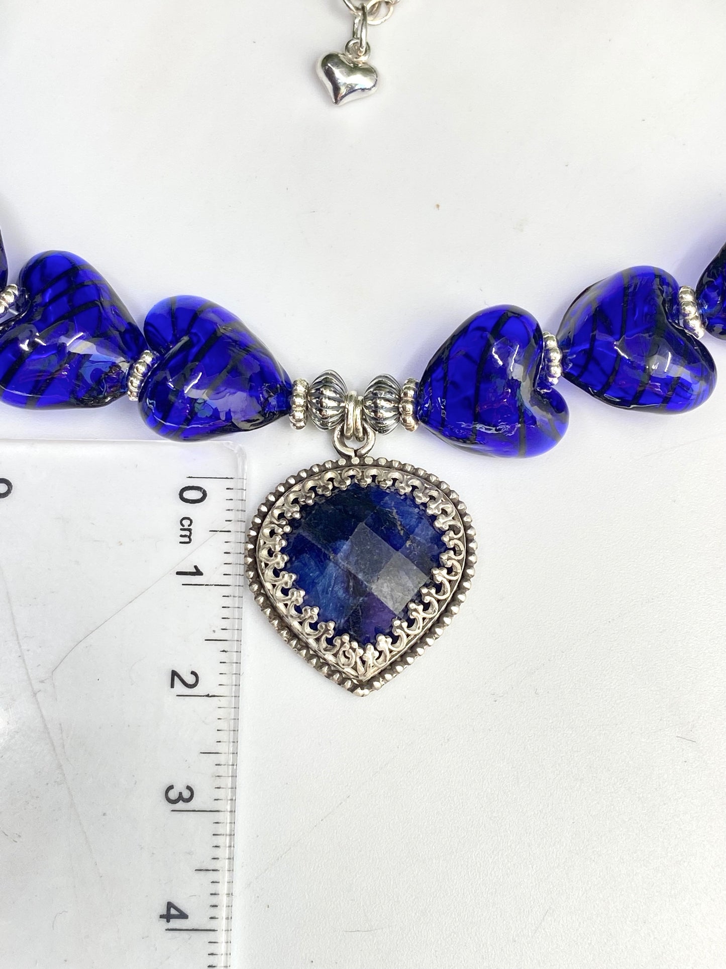 Sterling Silver Deep Blue Sodalite And Hand Blown Glass Necklace