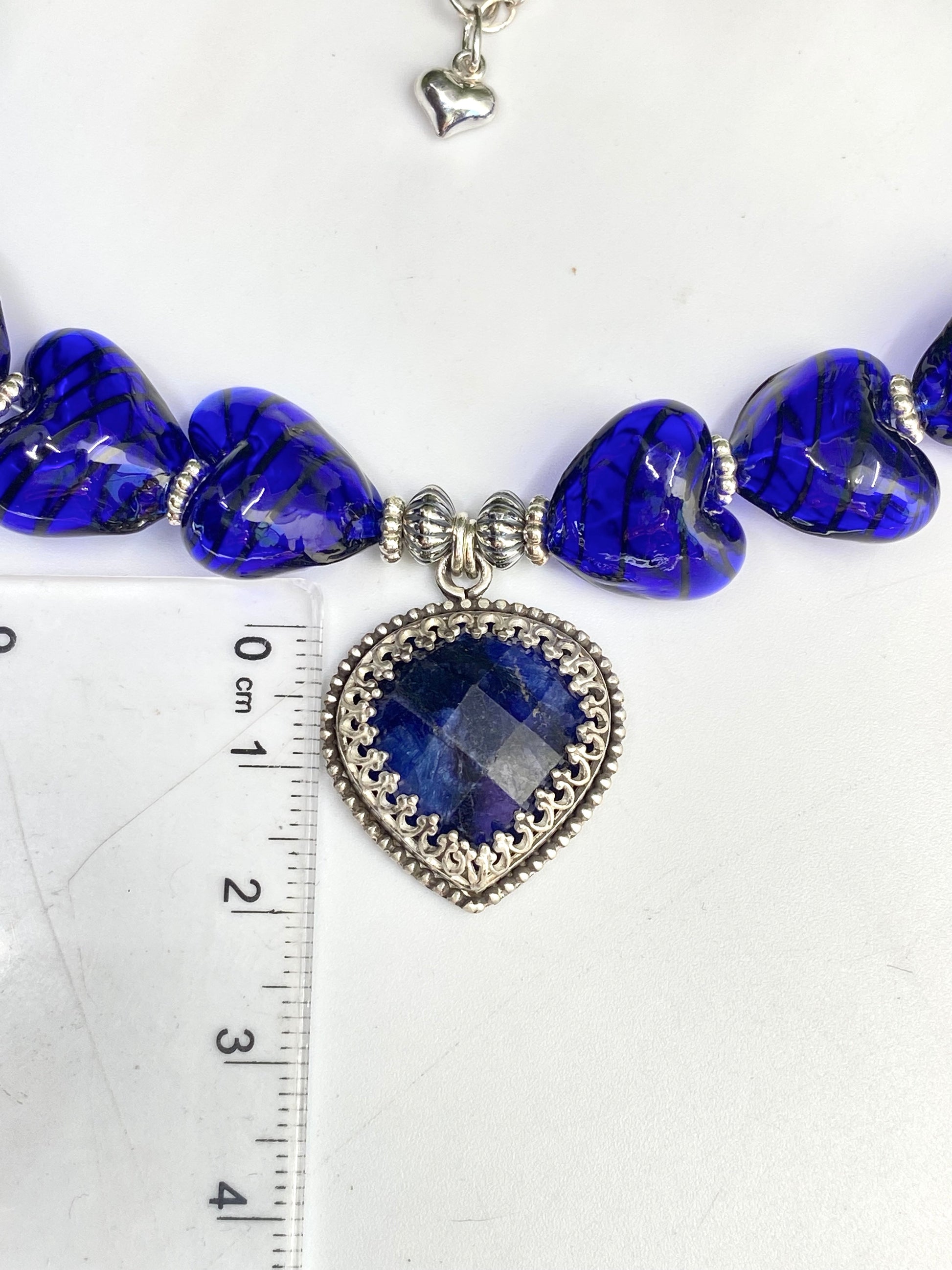Sterling Silver Deep Blue Sodalite And Hand Blown Glass Necklace