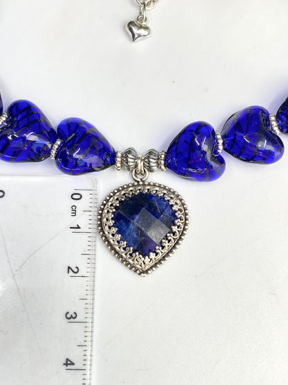 Sterling Silver Deep Blue Sodalite And Hand Blown Glass Necklace