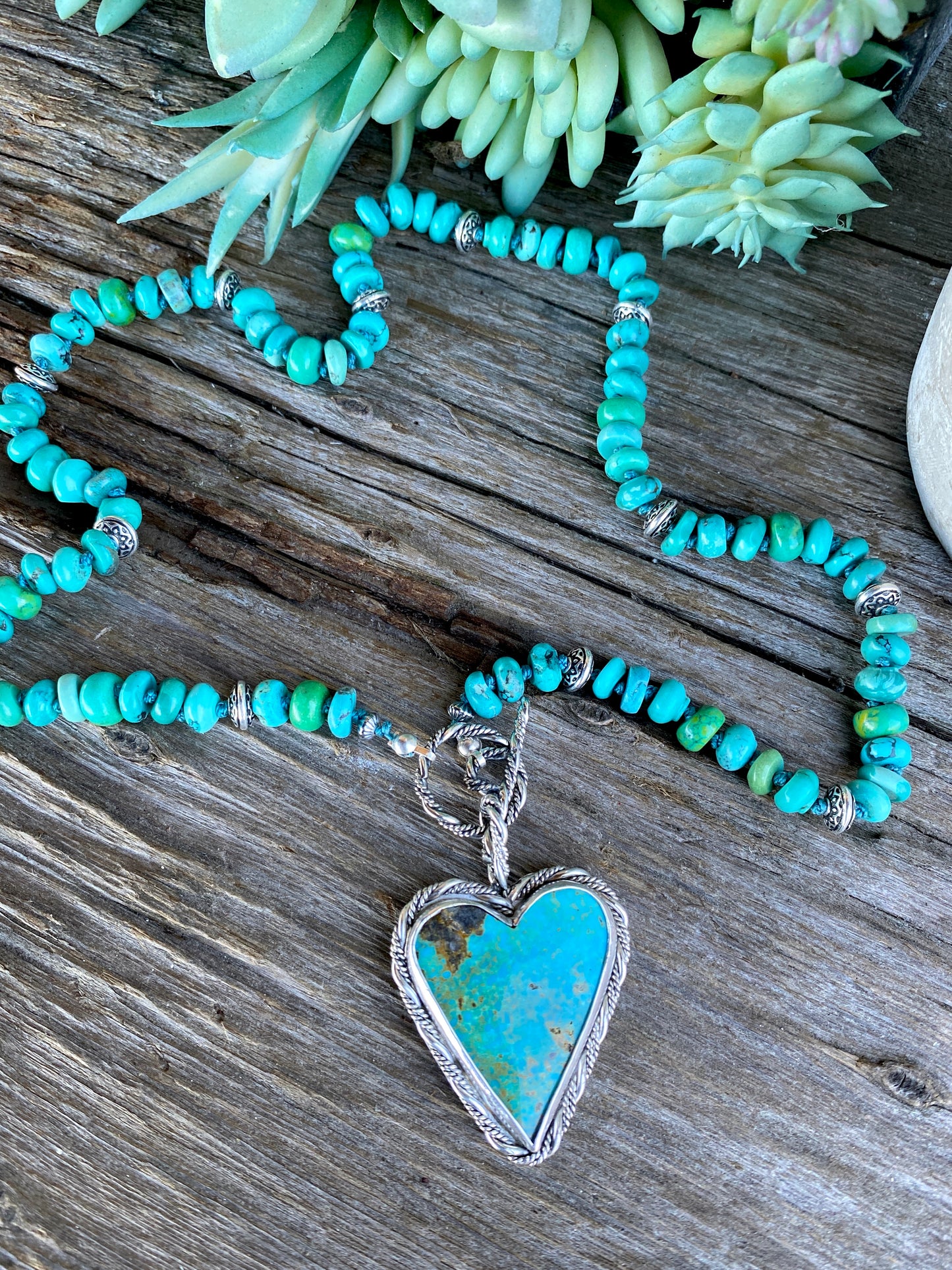 Kingman Turquoise Heart Roped In Twisted Sterling Silver Pendant