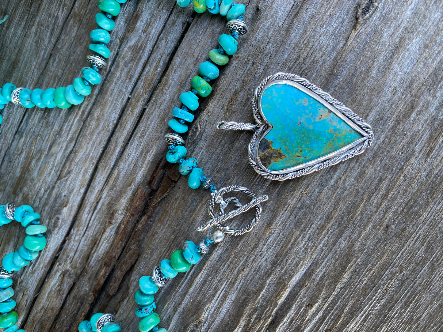 Kingman Turquoise Heart Roped In Twisted Sterling Silver Pendant