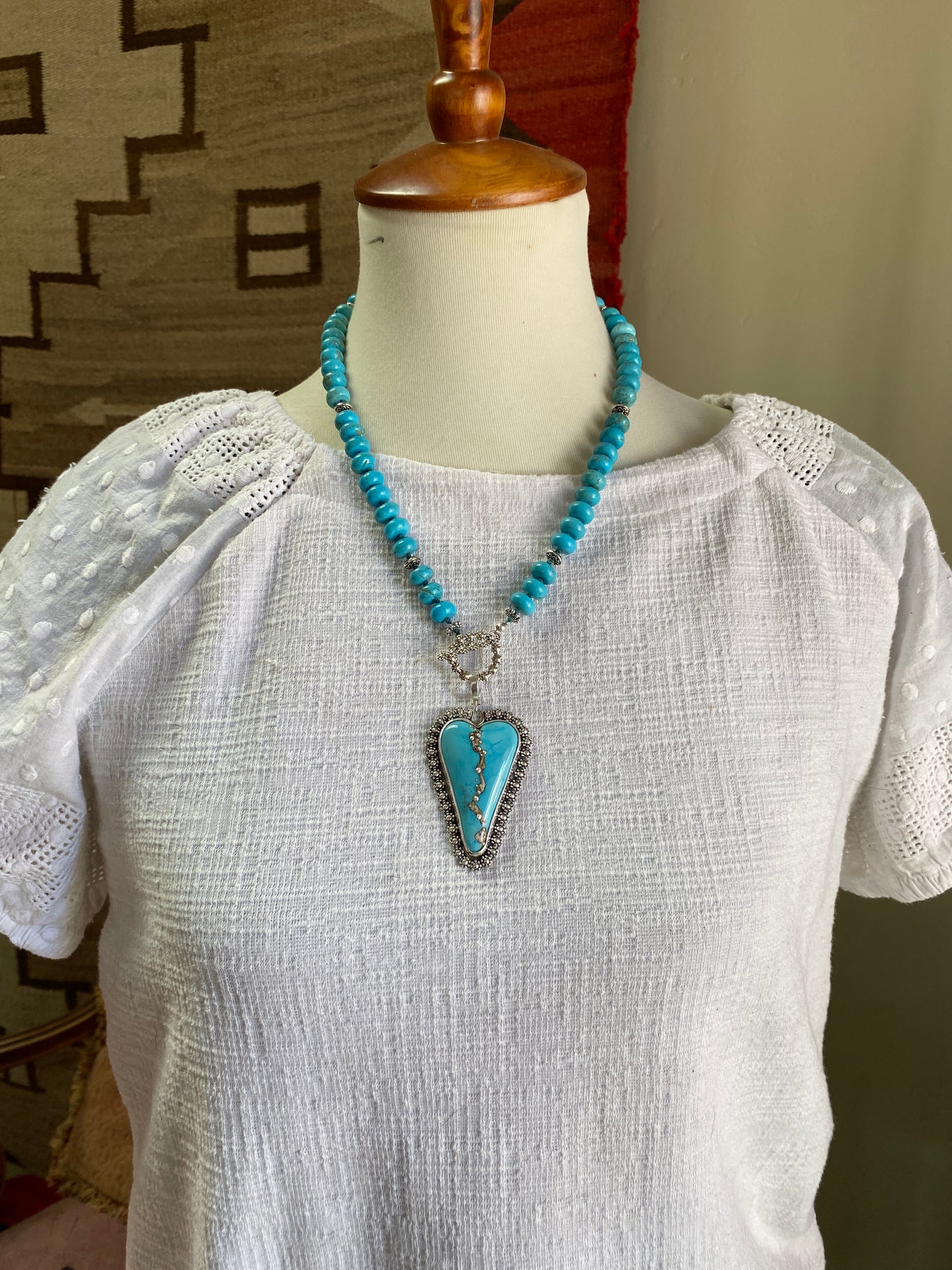 Kingman Turquoise And Lampwork Glass Heart Necklace