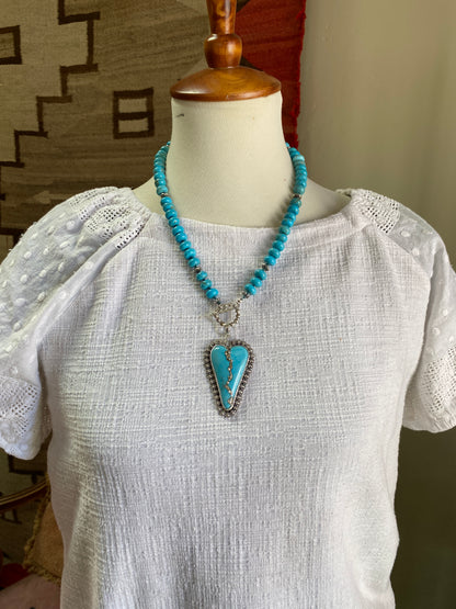 Kingman Turquoise And Lampwork Glass Heart Necklace