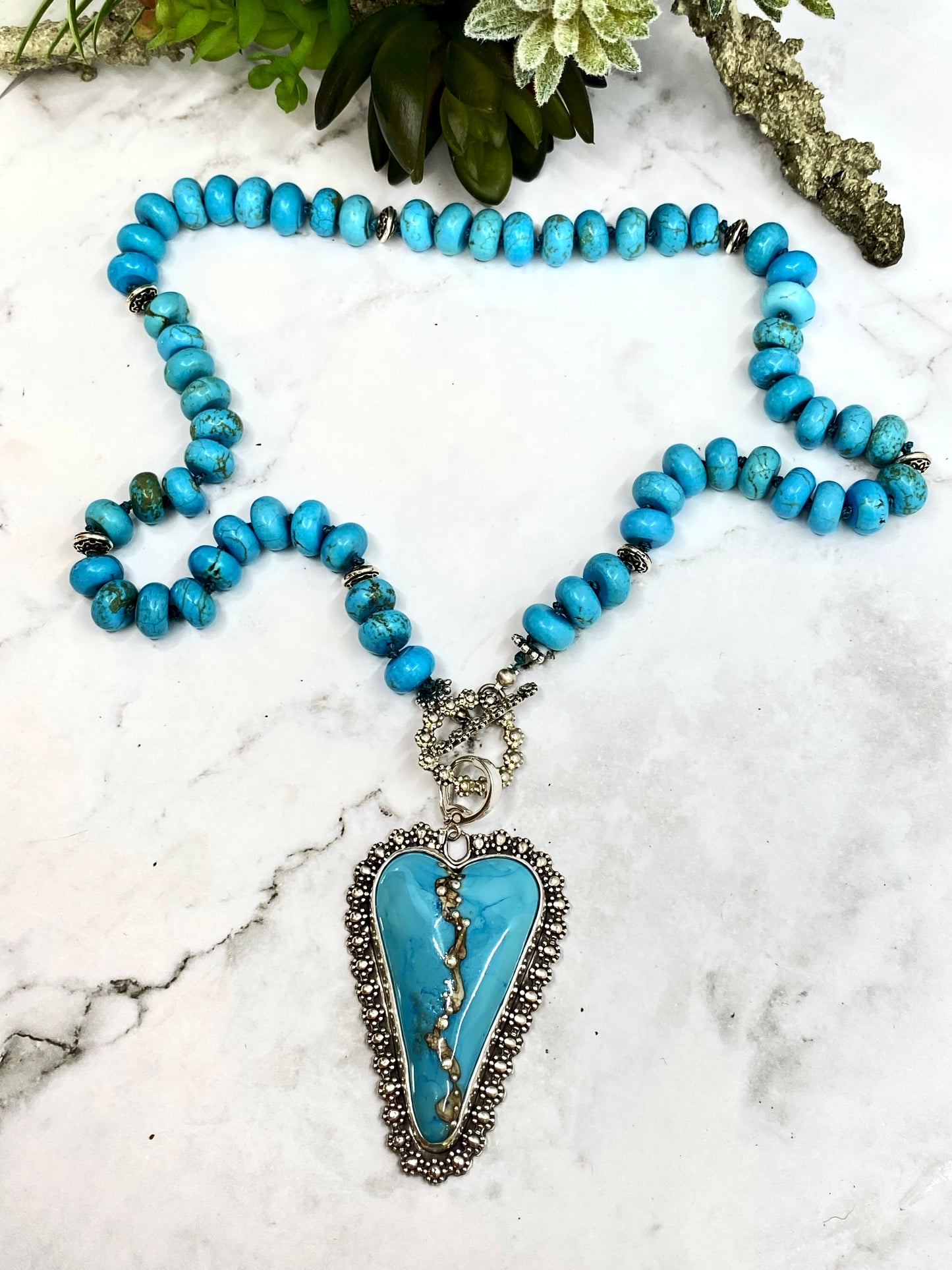 Kingman Turquoise And Lampwork Glass Heart Necklace