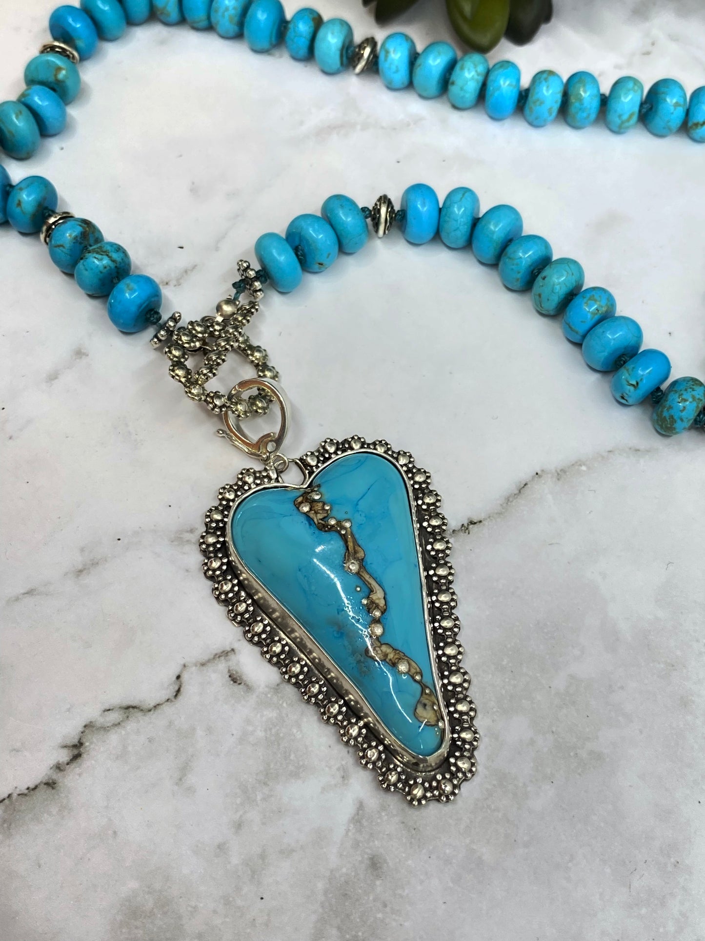 Kingman Turquoise And Lampwork Glass Heart Necklace