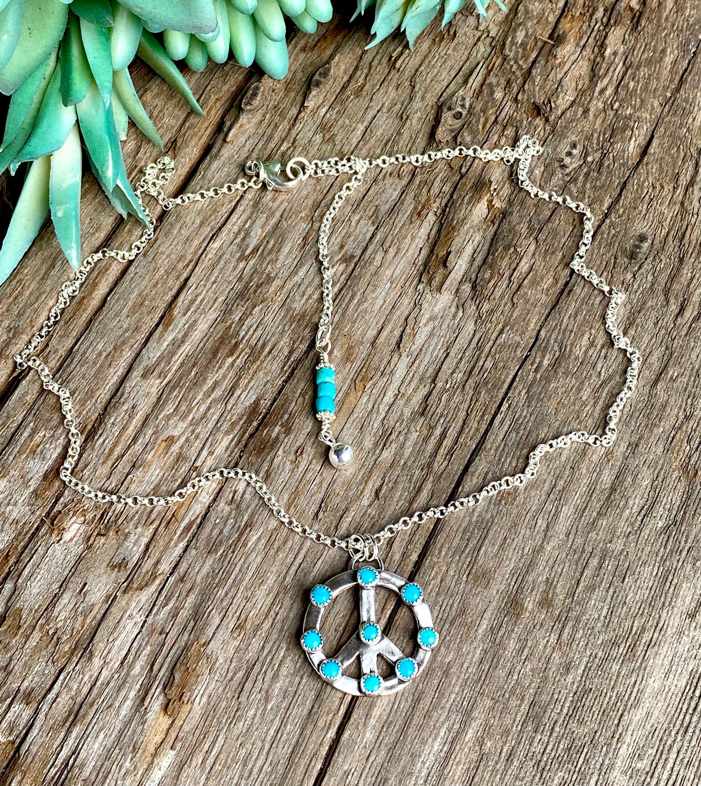 Sterling Silver And Turquoise Peace Sign Necklace