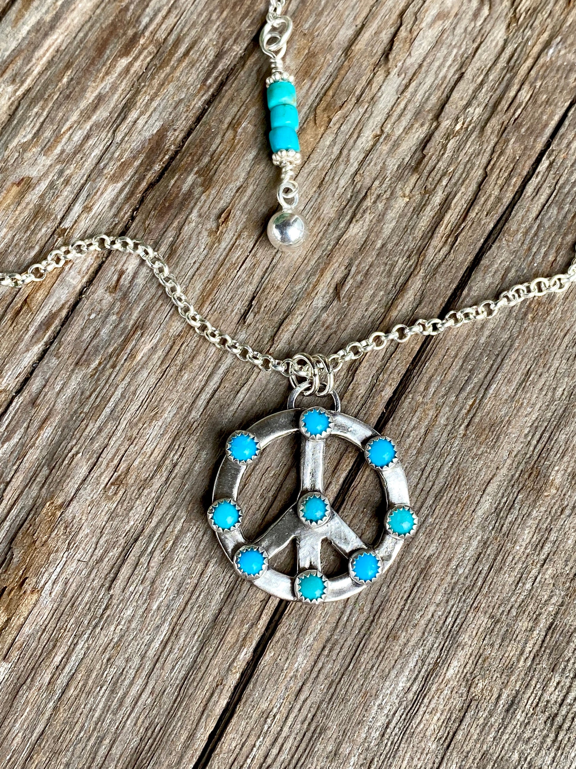 Sterling Silver And Turquoise Peace Sign Necklace
