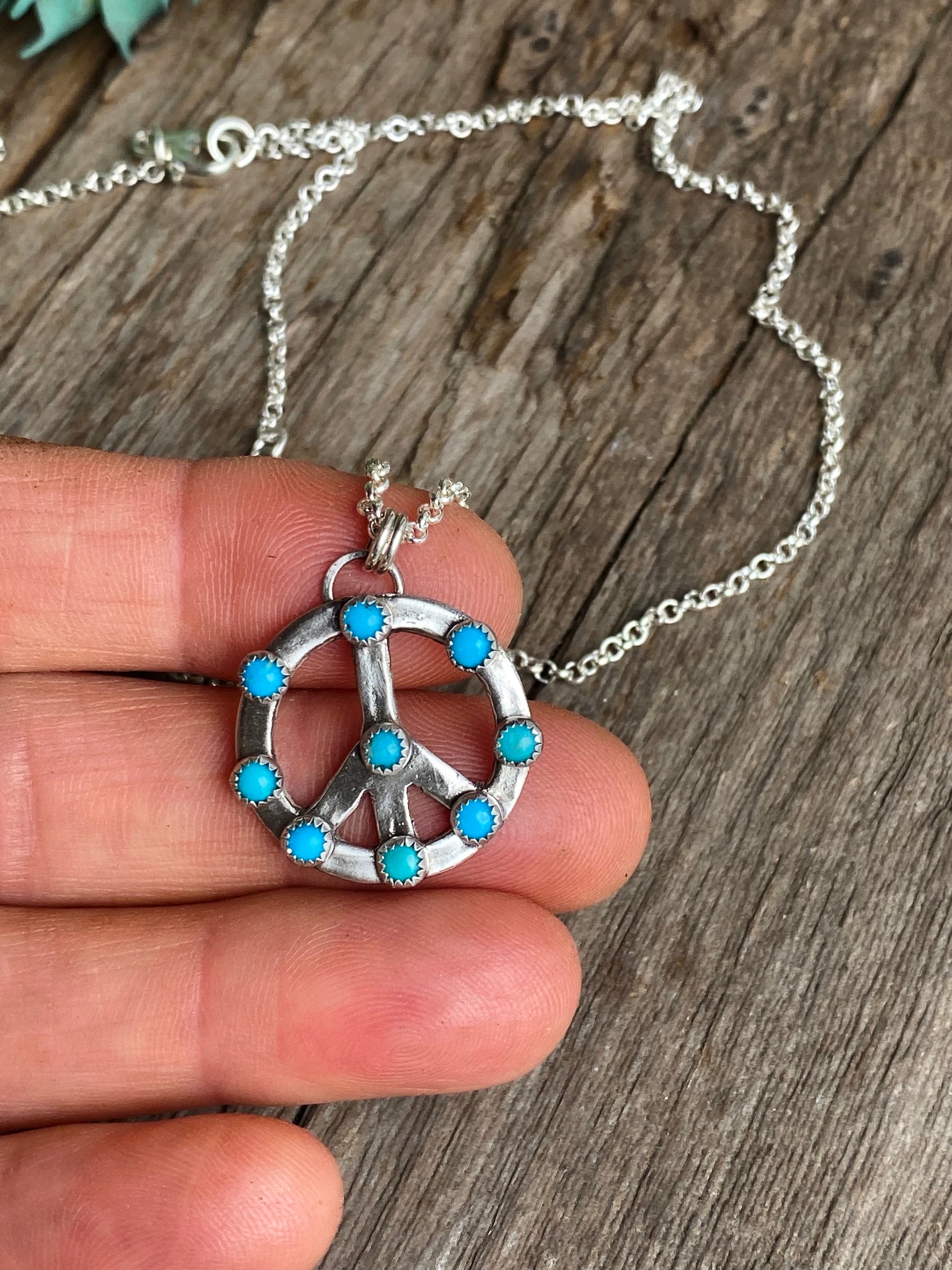 Sterling Silver And Turquoise Peace Sign Necklace
